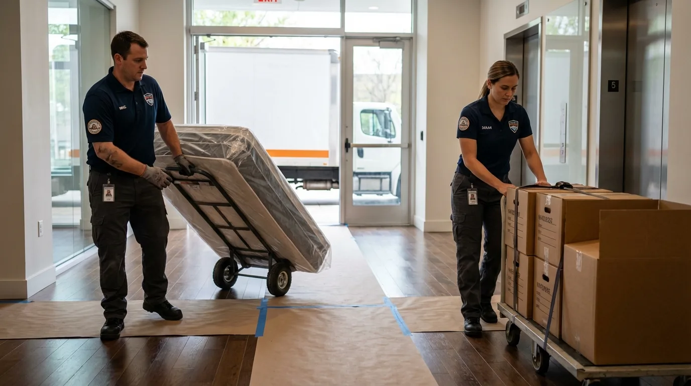 Professional apartment movers loading elevator in Buchanan, NY